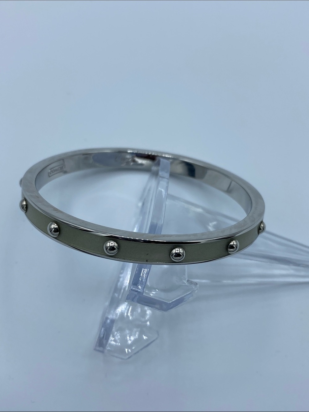 Coach Grey Enamel and Silver Stud Bangle